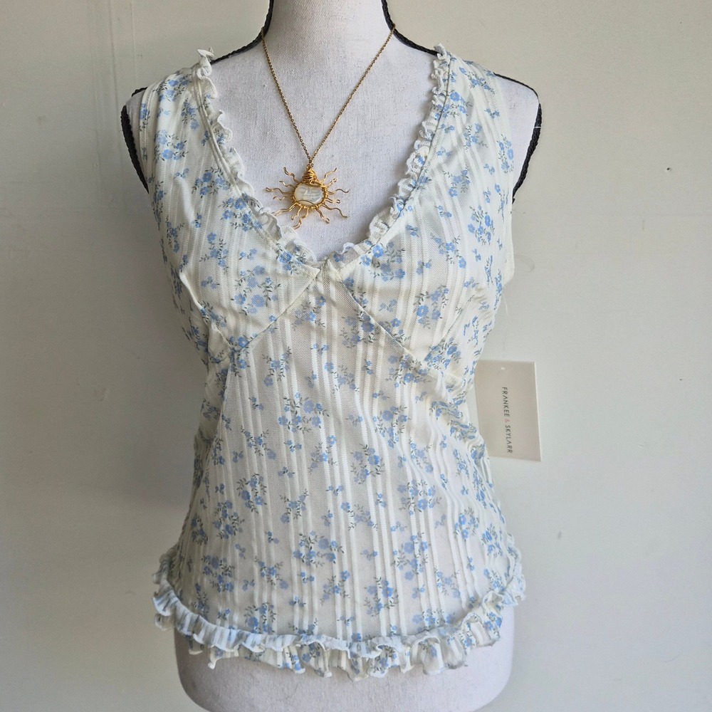 Frankee & Skylarr Mesh Tank Top Womens Large Coquette Soft Girl Cottagecore NWT